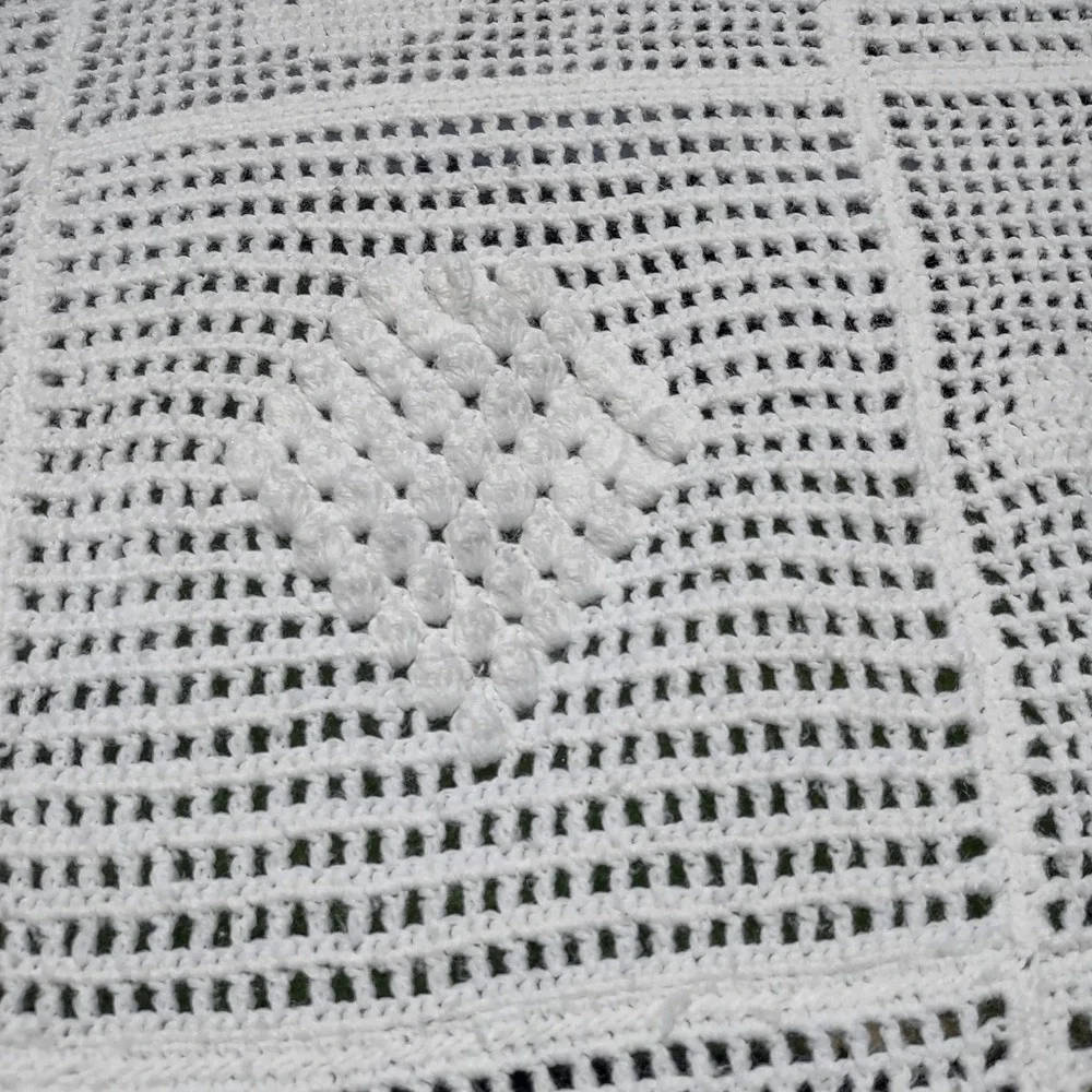 Handmade Crochet Leaf Pinecone Sampler Blanket 50x72 Filet Afghan Grannycore